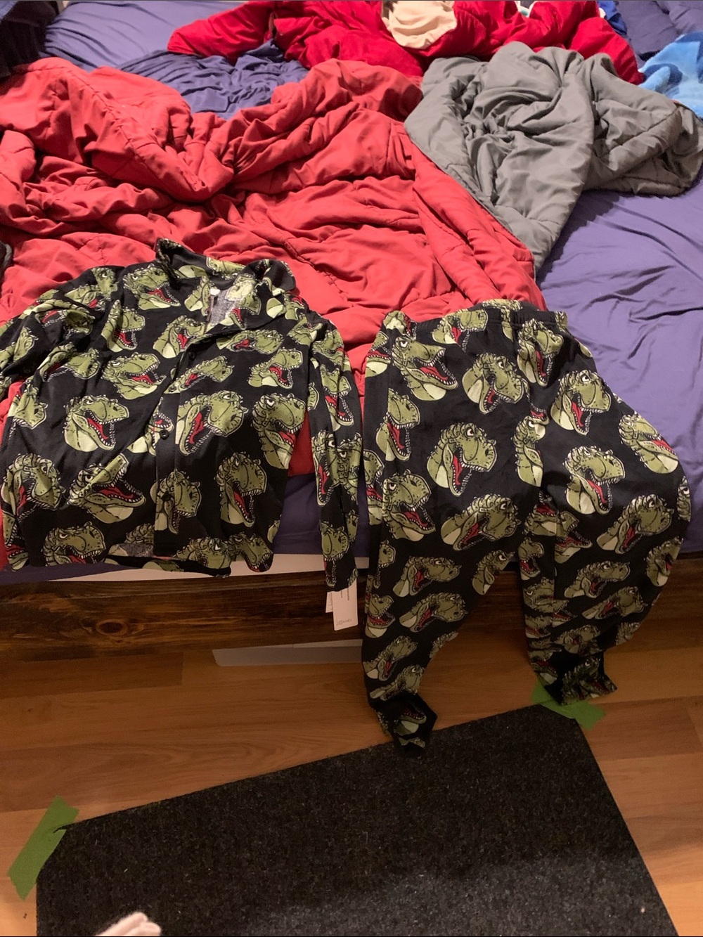 Dinosaur Print Pajama Set - Black & Olive Green